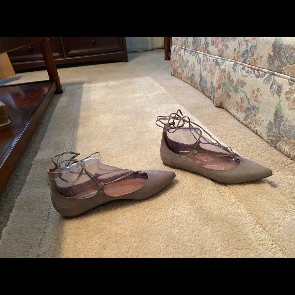 Grey suede flats